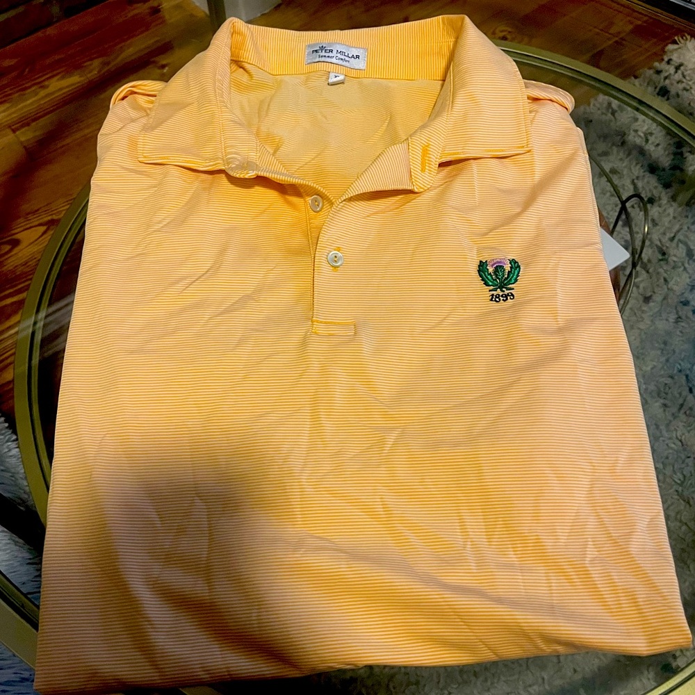 Peter Millar golf men’s polo - orange and white stripe - XL - cactus logo 1899